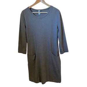 GAP‎ Gray Crew Neck 3/4 Sleeve Knit Dress Pockets Women's Size S